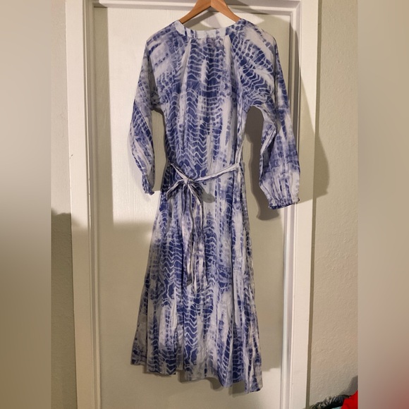 RAJ NWT Blue /Purple/White Women’s 100% Cotton Boho V-neck Dress Size Medium - Picture 2 of 9